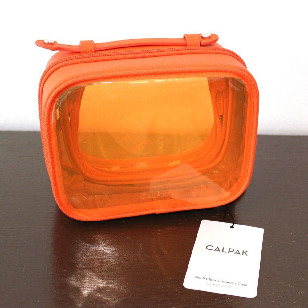 Calpak Small Clear Cosmetics Case in Papaya